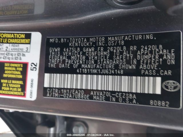 Photo 8 VIN: 4T1B11HK1JU634148 - TOYOTA CAMRY 