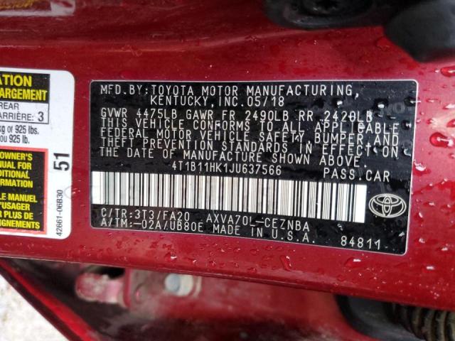 Photo 11 VIN: 4T1B11HK1JU637566 - TOYOTA CAMRY L 