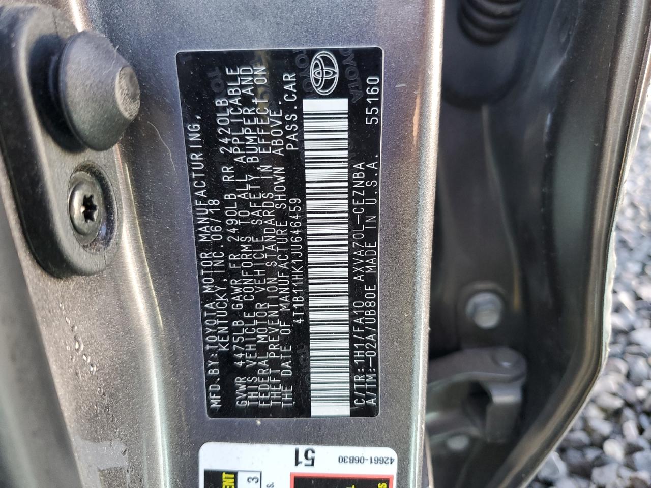 Photo 12 VIN: 4T1B11HK1JU646459 - TOYOTA CAMRY 