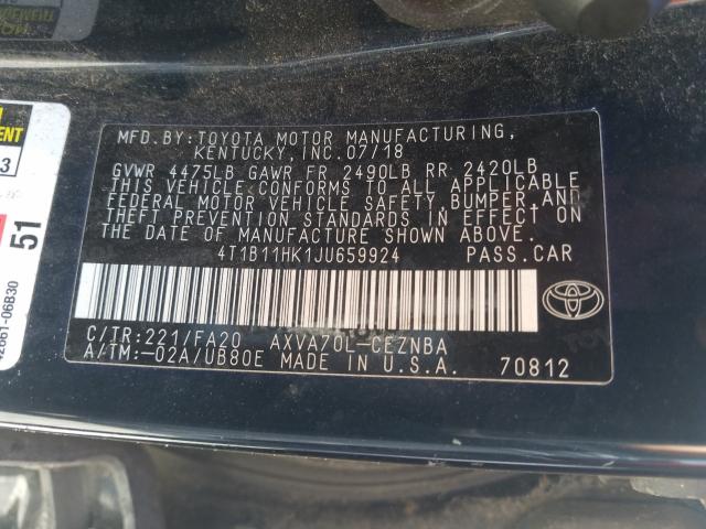 Photo 9 VIN: 4T1B11HK1JU659924 - TOYOTA CAMRY L 