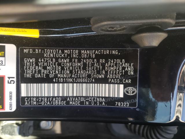 Photo 9 VIN: 4T1B11HK1JU666274 - TOYOTA CAMRY 