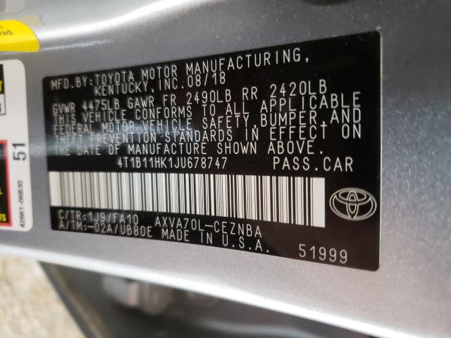 Photo 9 VIN: 4T1B11HK1JU678747 - TOYOTA CAMRY L 