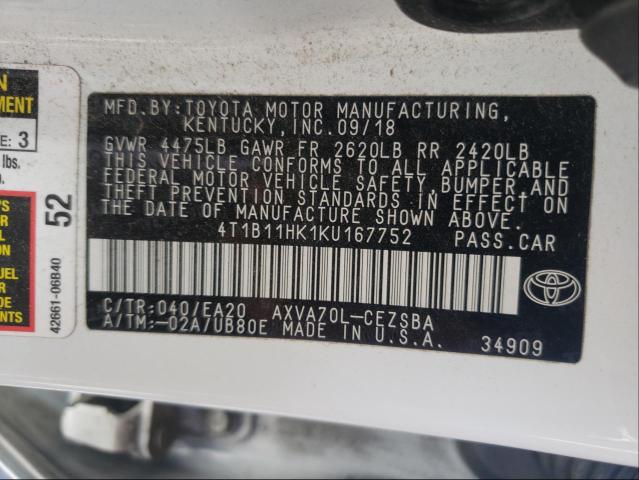 Photo 9 VIN: 4T1B11HK1KU167752 - TOYOTA CAMRY L 