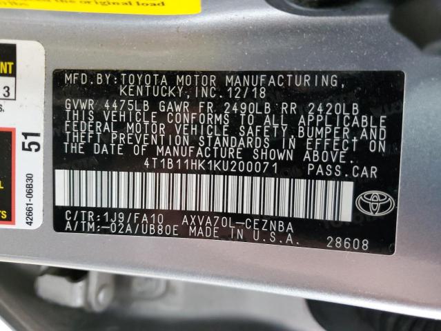 Photo 12 VIN: 4T1B11HK1KU200071 - TOYOTA CAMRY 