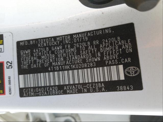 Photo 9 VIN: 4T1B11HK1KU208283 - TOYOTA CAMRY L 