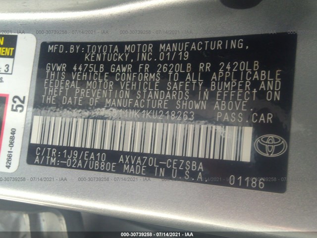 Photo 8 VIN: 4T1B11HK1KU218263 - TOYOTA CAMRY 