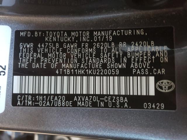 Photo 9 VIN: 4T1B11HK1KU220059 - TOYOTA CAMRY L 