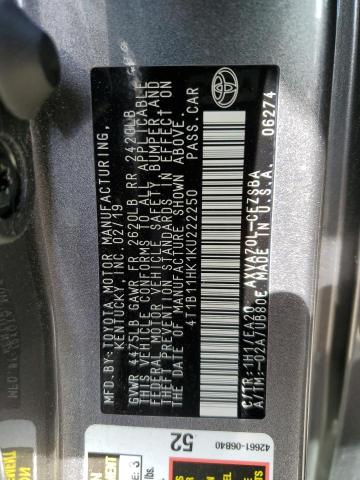 Photo 12 VIN: 4T1B11HK1KU222250 - TOYOTA CAMRY 