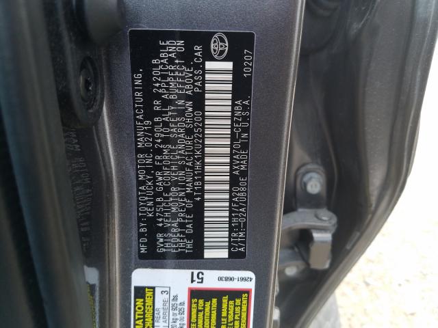 Photo 9 VIN: 4T1B11HK1KU225200 - TOYOTA CAMRY 