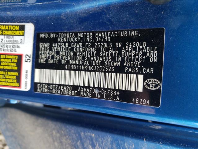 Photo 11 VIN: 4T1B11HK1KU252526 - TOYOTA CAMRY 