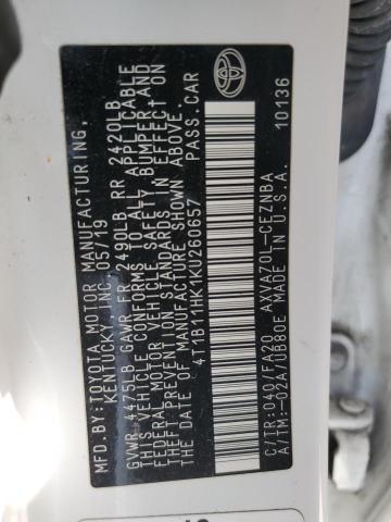 Photo 11 VIN: 4T1B11HK1KU260657 - TOYOTA CAMRY L 