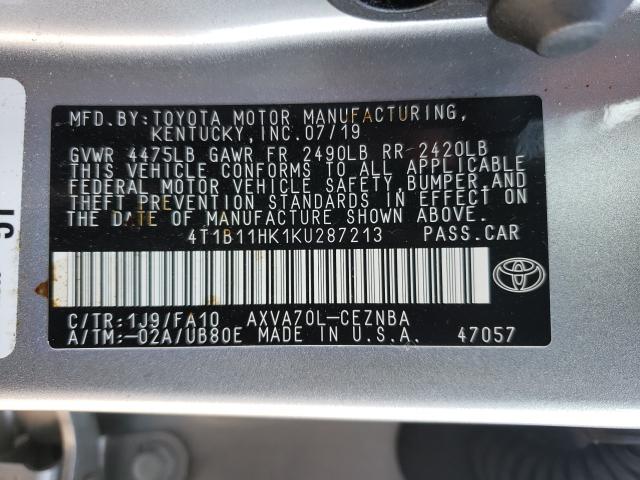 Photo 9 VIN: 4T1B11HK1KU287213 - TOYOTA CAMRY L 