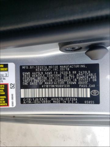 Photo 9 VIN: 4T1B11HK1KU691239 - TOYOTA CAMRY L 