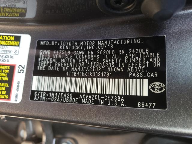 Photo 9 VIN: 4T1B11HK1KU691791 - TOYOTA CAMRY L 