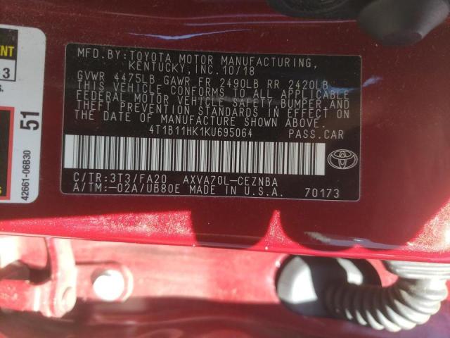 Photo 9 VIN: 4T1B11HK1KU695064 - TOYOTA CAMRY L 