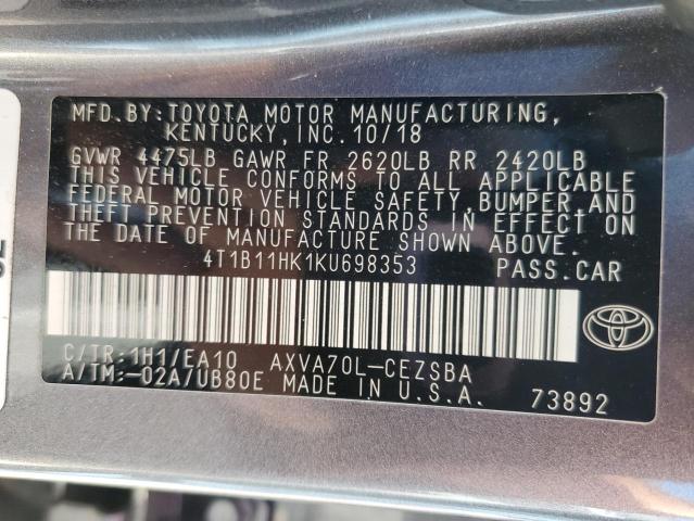 Photo 11 VIN: 4T1B11HK1KU698353 - TOYOTA CAMRY L 