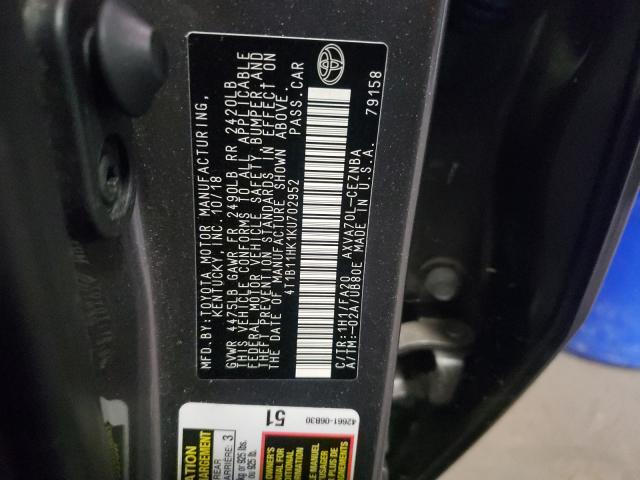 Photo 9 VIN: 4T1B11HK1KU702952 - TOYOTA CAMRY L 