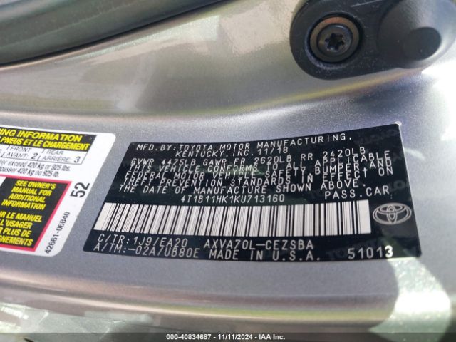 Photo 8 VIN: 4T1B11HK1KU713160 - TOYOTA CAMRY 