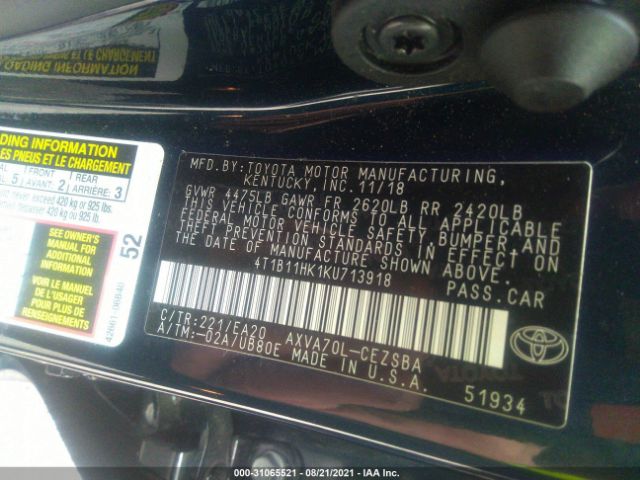 Photo 8 VIN: 4T1B11HK1KU713918 - TOYOTA CAMRY 