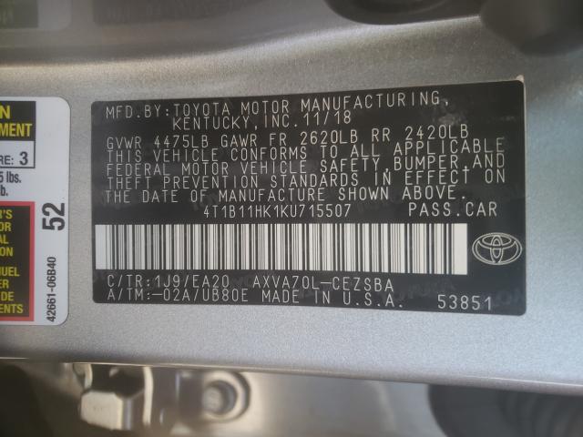 Photo 9 VIN: 4T1B11HK1KU715507 - TOYOTA CAMRY L 