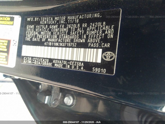 Photo 8 VIN: 4T1B11HK1KU719752 - TOYOTA CAMRY 