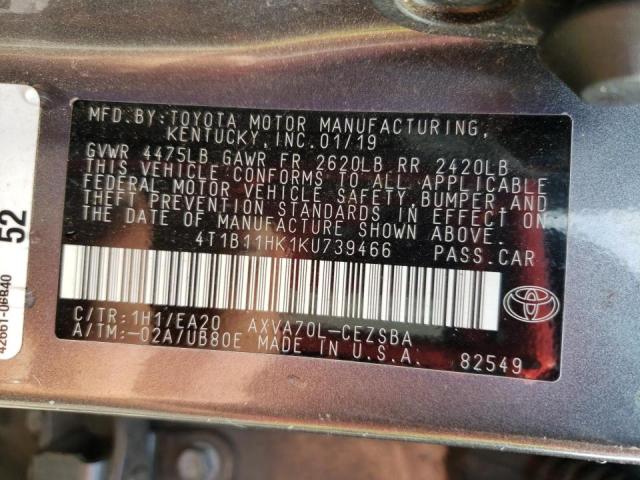 Photo 9 VIN: 4T1B11HK1KU739466 - TOYOTA CAMRY L 