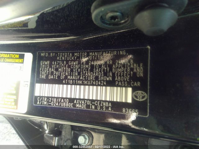 Photo 8 VIN: 4T1B11HK1KU740424 - TOYOTA CAMRY 