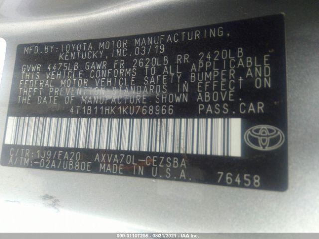 Photo 8 VIN: 4T1B11HK1KU768966 - TOYOTA CAMRY 