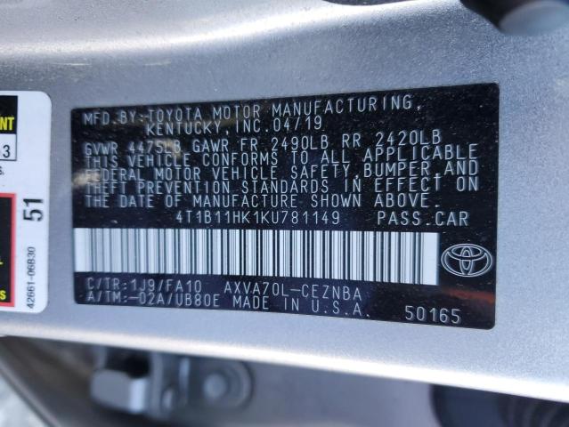 Photo 11 VIN: 4T1B11HK1KU781149 - TOYOTA CAMRY 