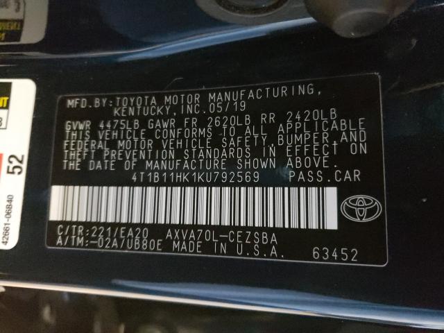 Photo 9 VIN: 4T1B11HK1KU792569 - TOYOTA CAMRY L 