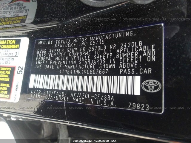 Photo 8 VIN: 4T1B11HK1KU807667 - TOYOTA CAMRY 