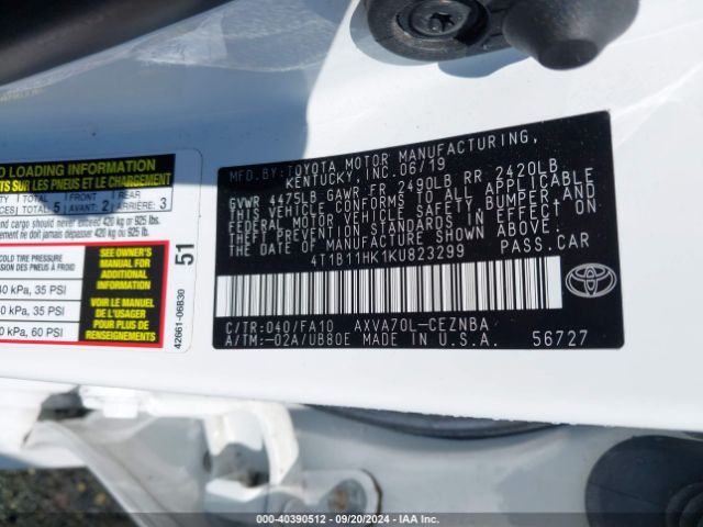 Photo 8 VIN: 4T1B11HK1KU823299 - TOYOTA CAMRY 