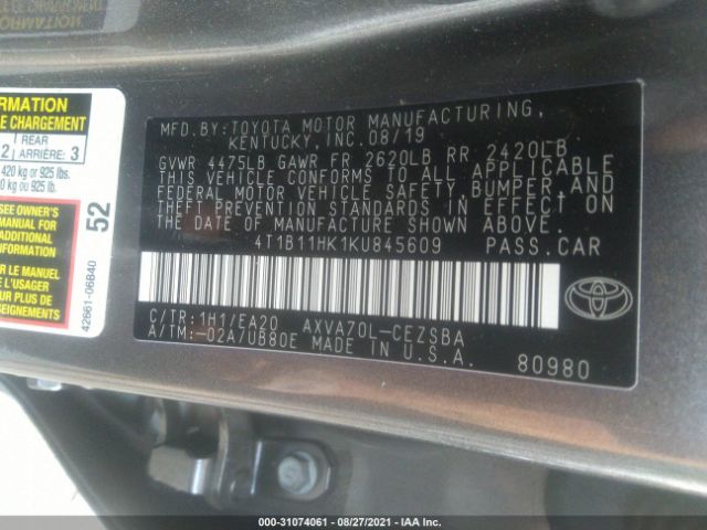 Photo 8 VIN: 4T1B11HK1KU845609 - TOYOTA CAMRY 