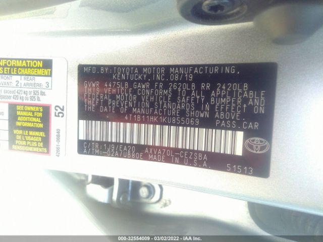 Photo 8 VIN: 4T1B11HK1KU855069 - TOYOTA CAMRY 