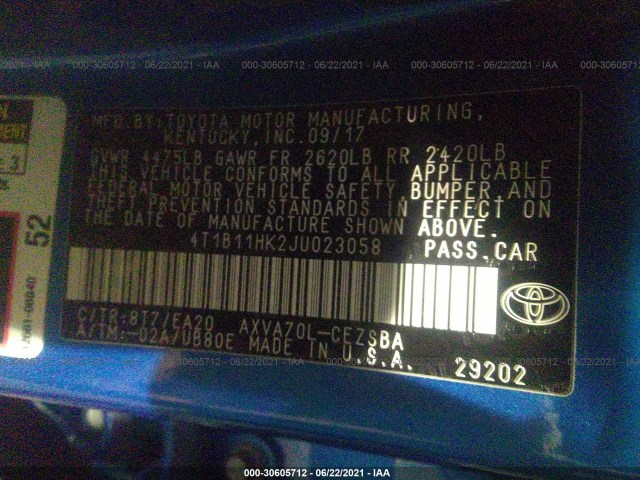 Photo 8 VIN: 4T1B11HK2JU023058 - TOYOTA CAMRY 