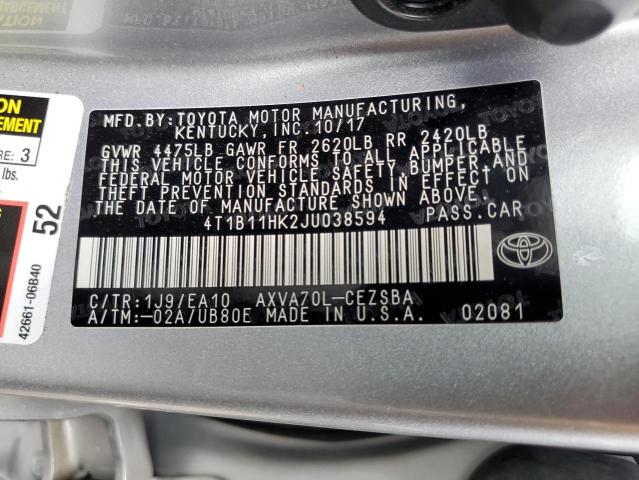 Photo 11 VIN: 4T1B11HK2JU038594 - TOYOTA CAMRY 