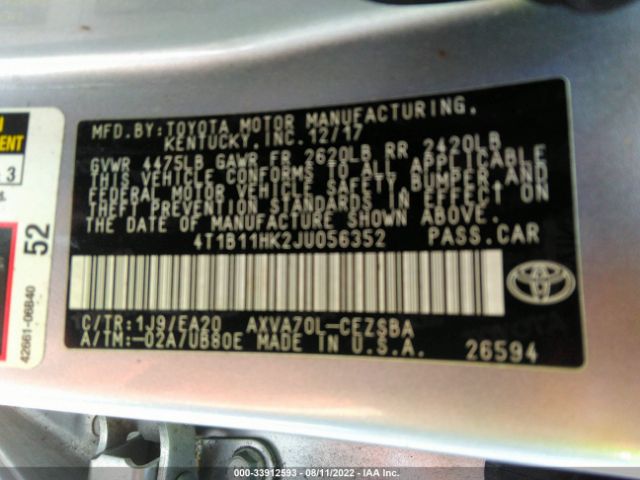 Photo 8 VIN: 4T1B11HK2JU056352 - TOYOTA CAMRY 