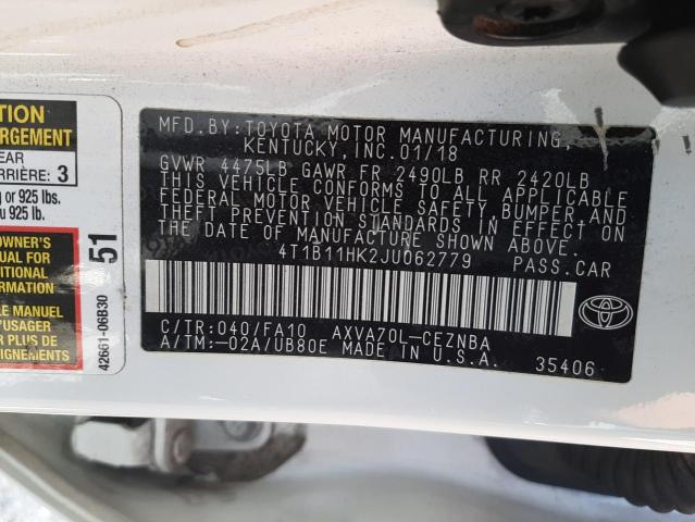 Photo 9 VIN: 4T1B11HK2JU062779 - TOYOTA CAMRY L 