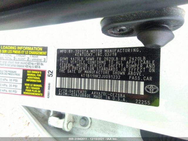 Photo 8 VIN: 4T1B11HK2JU091232 - TOYOTA CAMRY 