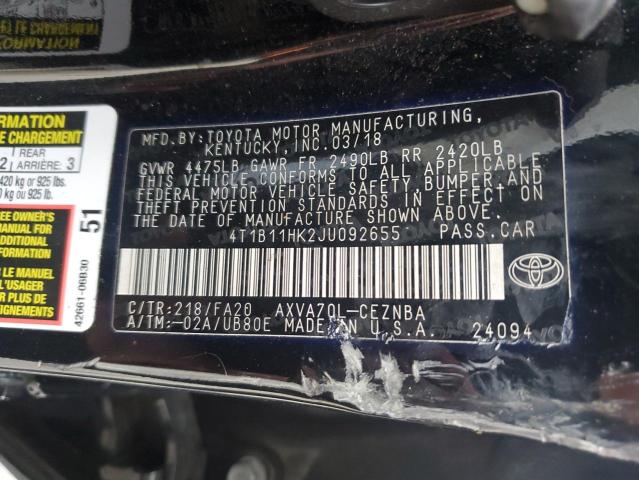 Photo 12 VIN: 4T1B11HK2JU092655 - TOYOTA CAMRY L 