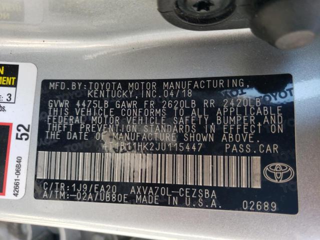 Photo 11 VIN: 4T1B11HK2JU115447 - TOYOTA CAMRY L 