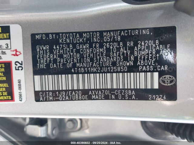 Photo 8 VIN: 4T1B11HK2JU125850 - TOYOTA CAMRY 