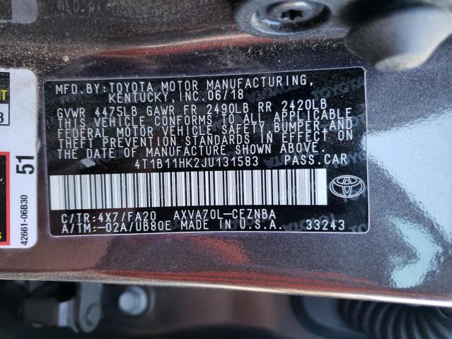 Photo 9 VIN: 4T1B11HK2JU131583 - TOYOTA CAMRY L 