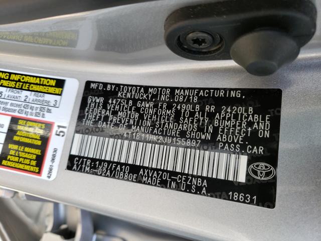 Photo 9 VIN: 4T1B11HK2JU155897 - TOYOTA CAMRY 