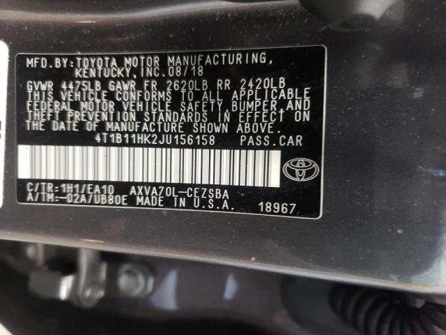 Photo 9 VIN: 4T1B11HK2JU156158 - TOYOTA CAMRY L 