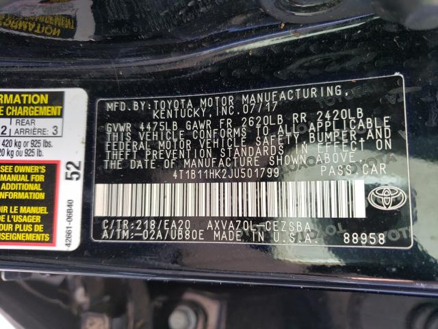 Photo 9 VIN: 4T1B11HK2JU501799 - TOYOTA CAMRY L 