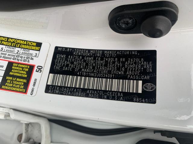 Photo 9 VIN: 4T1B11HK2JU534091 - TOYOTA CAMRY L 