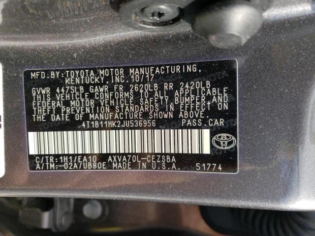 Photo 9 VIN: 4T1B11HK2JU536956 - TOYOTA CAMRY L 