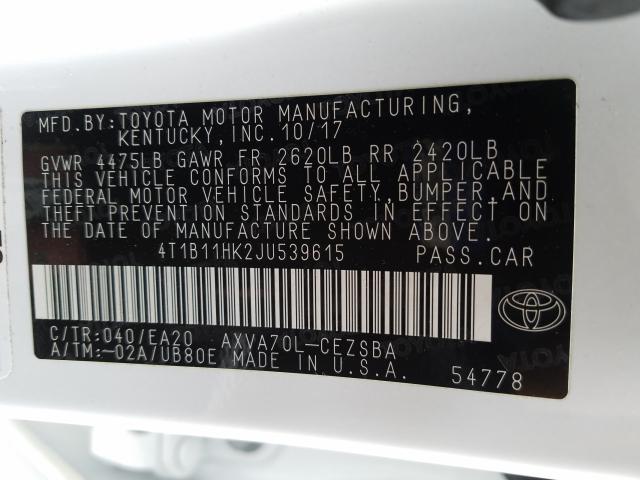 Photo 9 VIN: 4T1B11HK2JU539615 - TOYOTA CAMRY L 