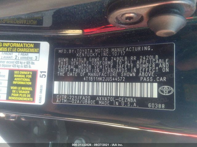 Photo 8 VIN: 4T1B11HK2JU544572 - TOYOTA CAMRY 